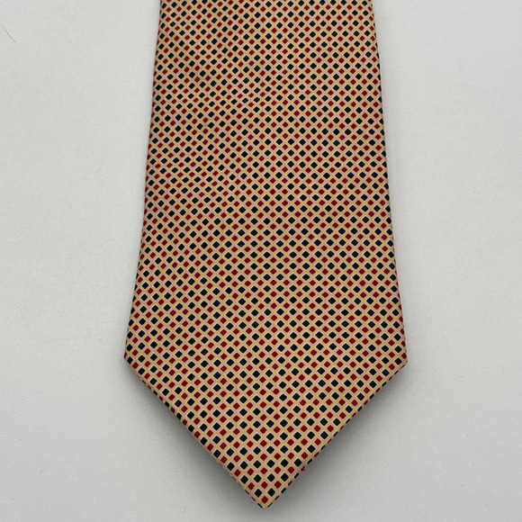 Tommy Hilfiger Orange Navy  Geometric Silk Men Neck Tie - Picture 1 of 6